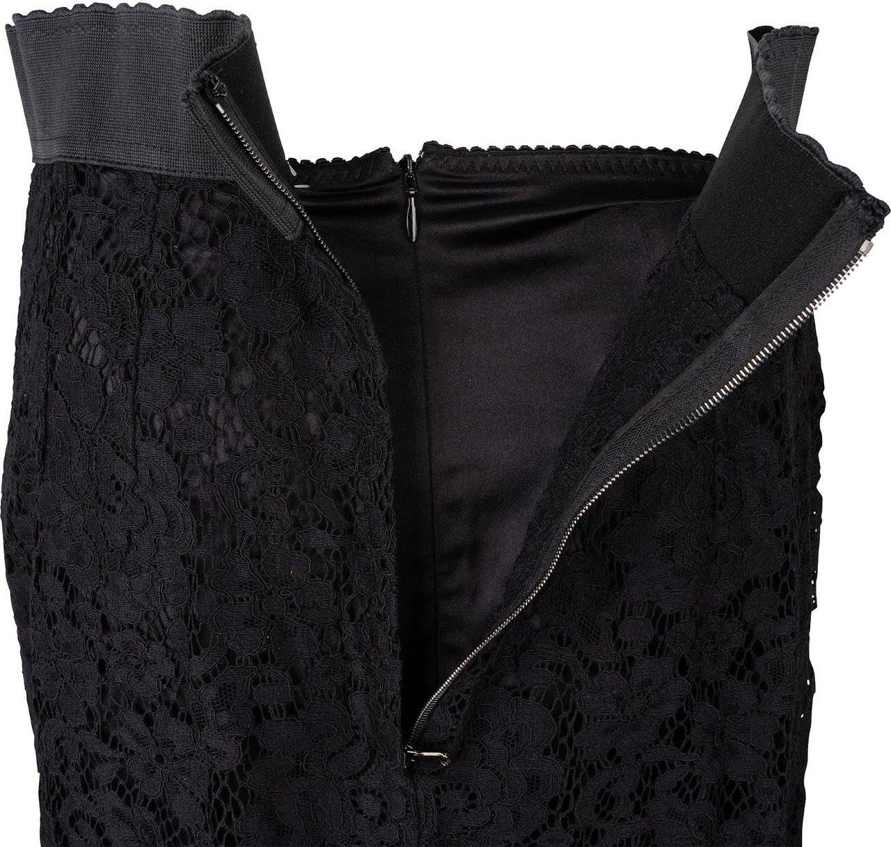 Dolce & Gabbana Black Spitze Lace-Trimmed Skirt (IT42) Zwart