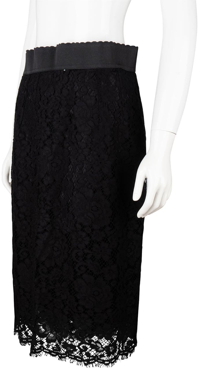 Dolce & Gabbana Black Spitze Lace-Trimmed Skirt (IT42) Zwart