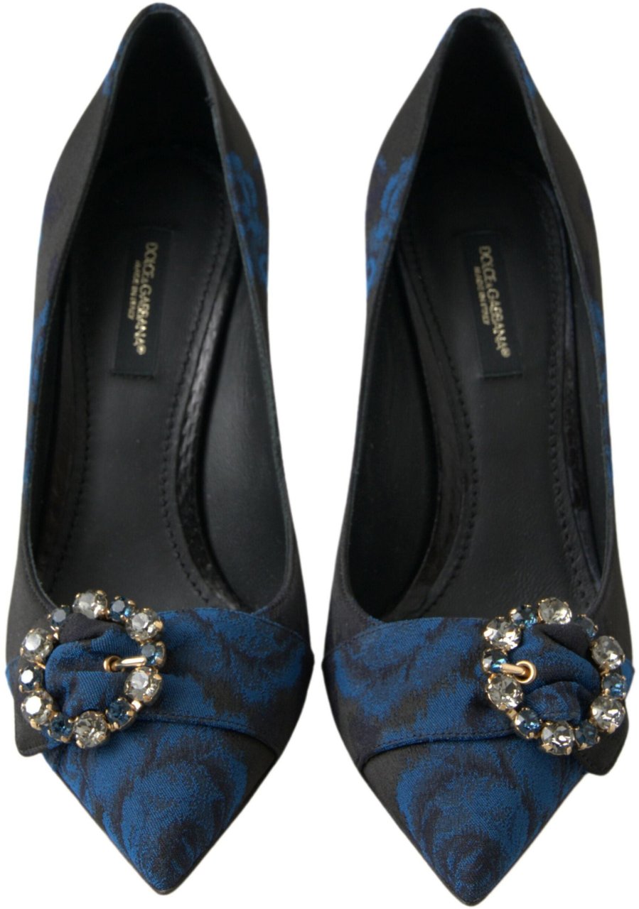 Dolce & Gabbana Blue Floral Ayers Crystal Pumps Shoes Blauw