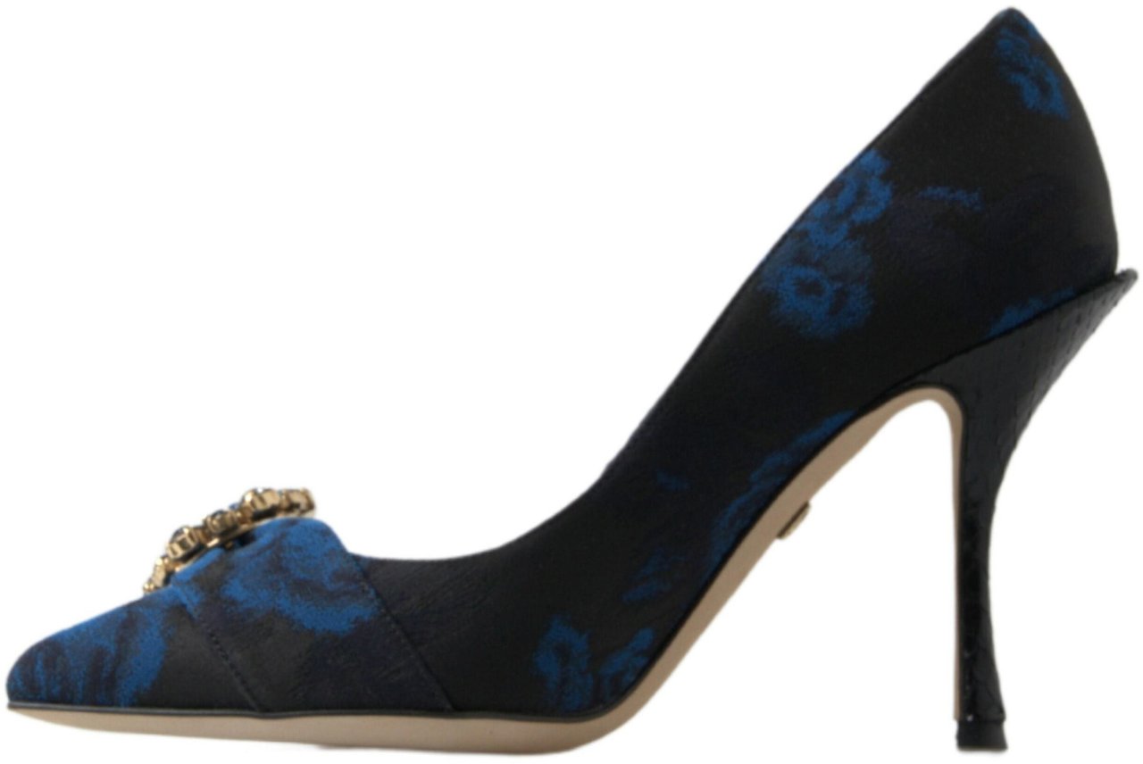Dolce & Gabbana Blue Floral Ayers Crystal Pumps Shoes Blauw