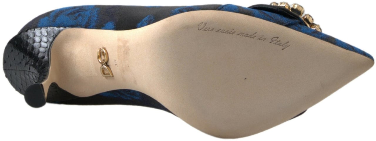 Dolce & Gabbana Blue Floral Ayers Crystal Pumps Shoes Blauw