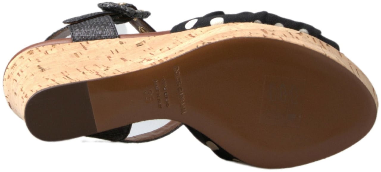 Dolce & Gabbana Black Wedges Polka Dotted Ankle Strap Shoes Sandals Zwart