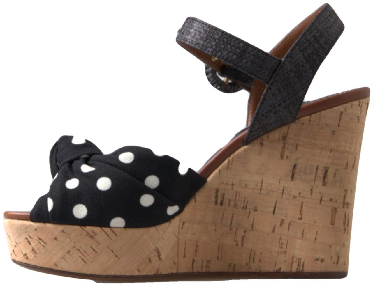 Dolce & Gabbana Black Wedges Polka Dotted Ankle Strap Shoes Sandals Zwart