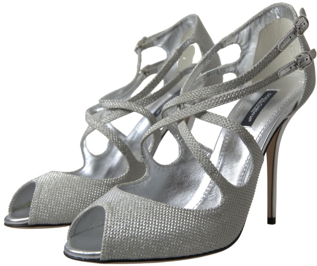 Dolce & Gabbana Silver Shimmers Sandals Heel Pumps Shoes Zilver