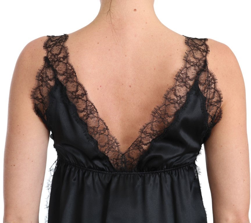 Dolce & Gabbana Lingerie Cami Black Lace Silk Stretch Zwart