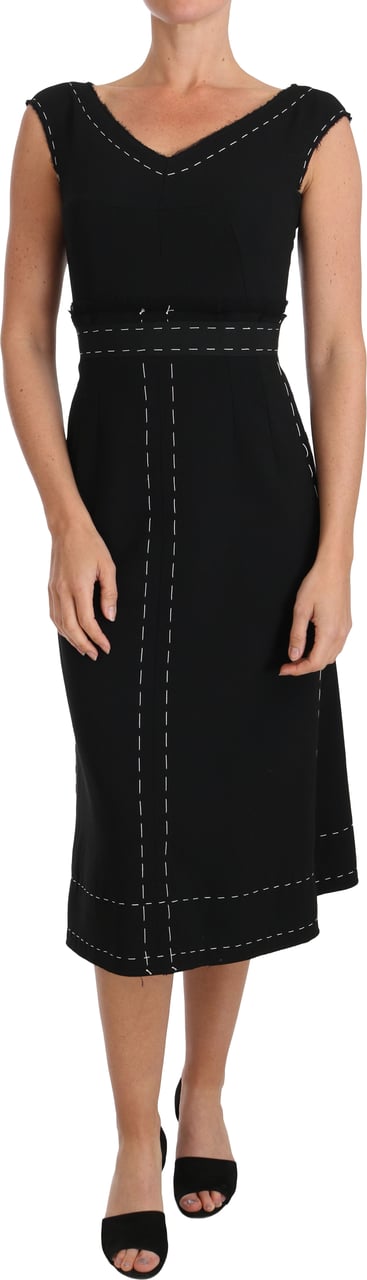 Dolce & Gabbana Black Wool Stretch A-line Sheath Dress Zwart