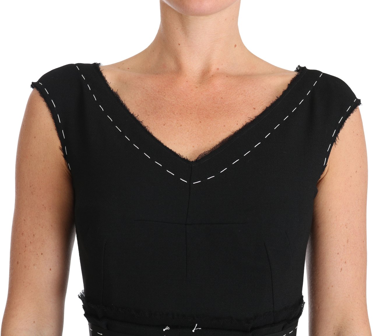 Dolce & Gabbana Black Wool Stretch A-line Sheath Dress Zwart