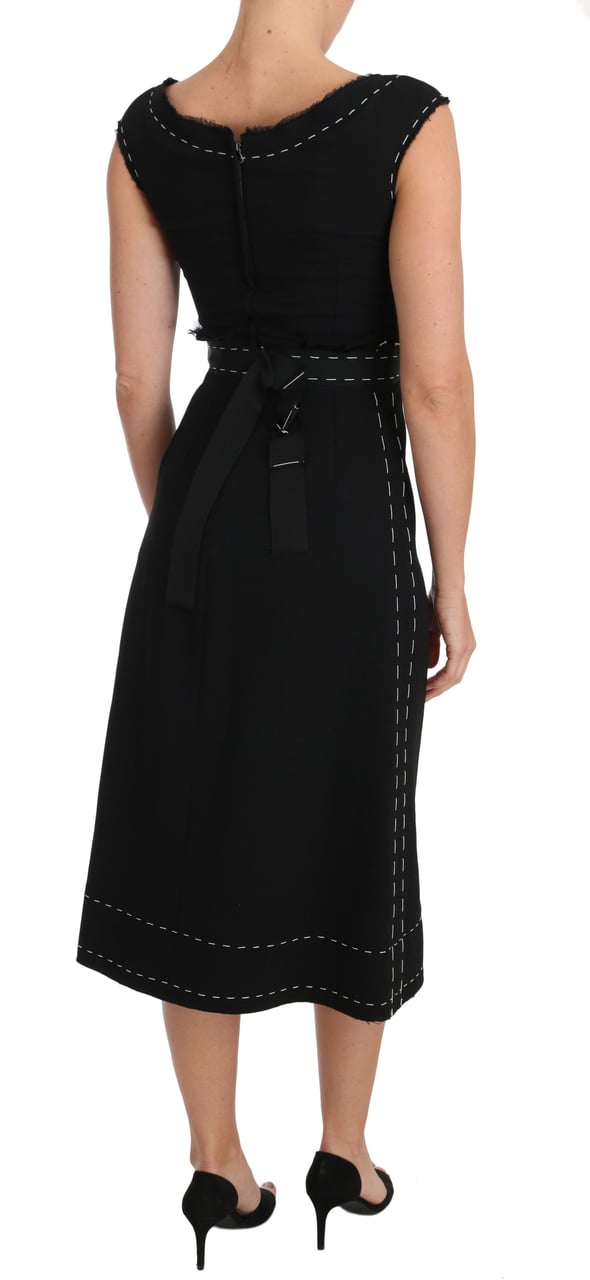 Dolce & Gabbana Black Wool Stretch A-line Sheath Dress Zwart