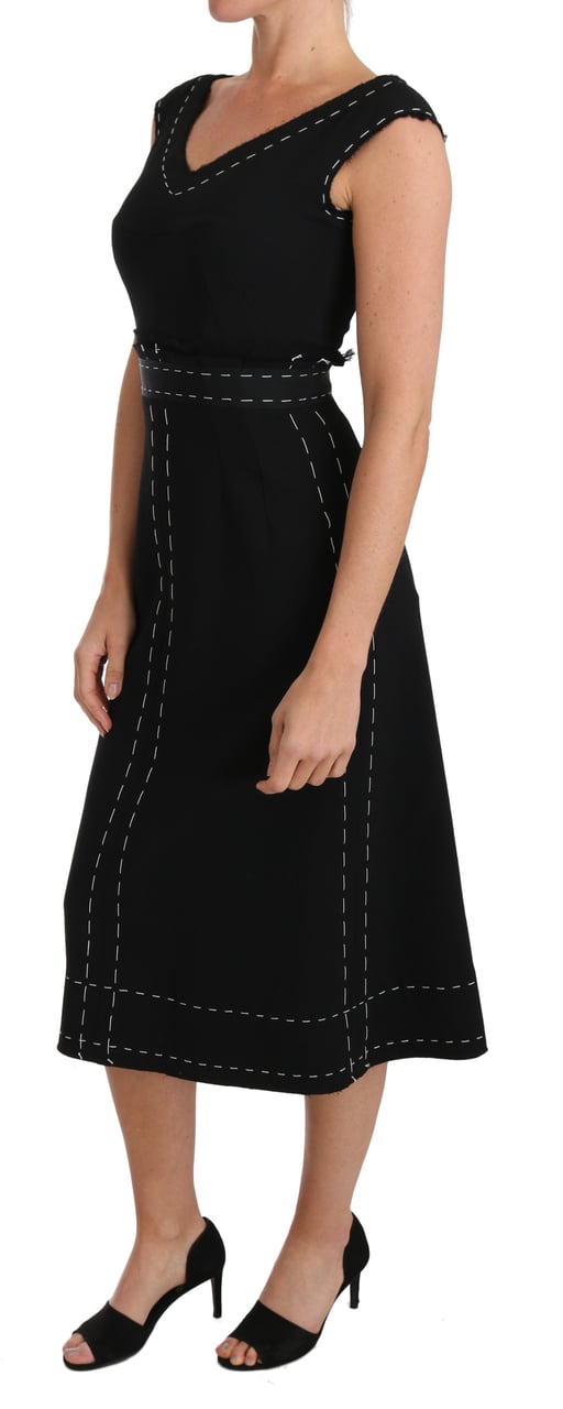 Dolce & Gabbana Black Wool Stretch A-line Sheath Dress Zwart