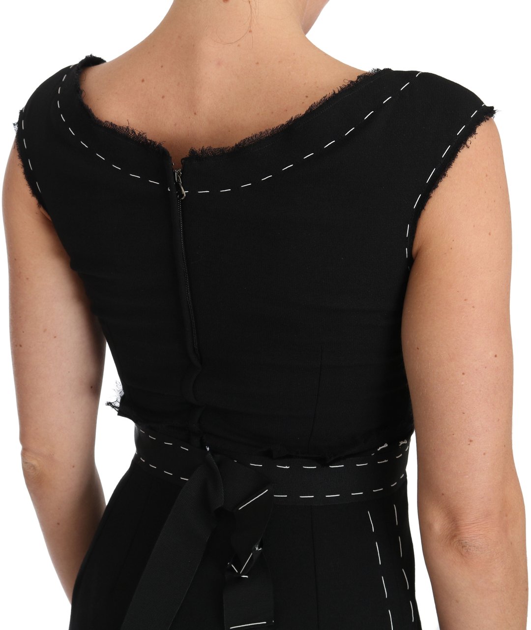 Dolce & Gabbana Black Wool Stretch A-line Sheath Dress Zwart