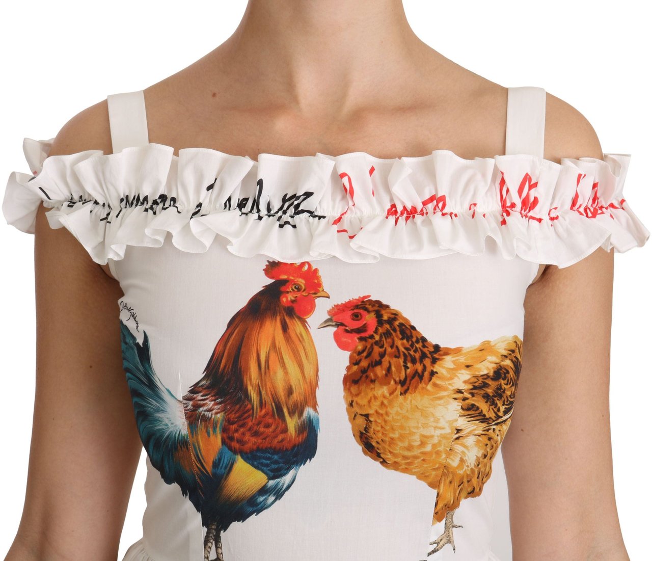 Dolce & Gabbana White Rooster Sheath Midi Cotton Dress Wit