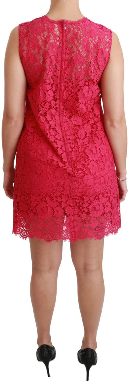 Dolce & Gabbana Pink Floral Lace Shift Gown Mini Dress Roze