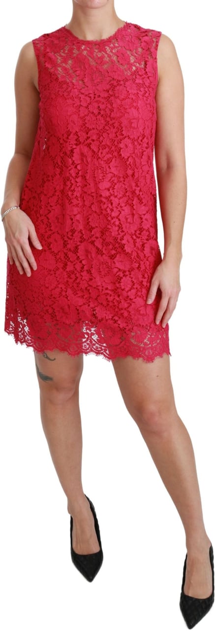 Dolce & Gabbana Pink Floral Lace Shift Gown Mini Dress Roze