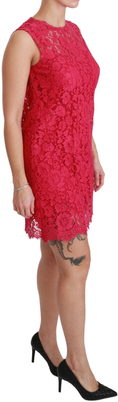 Dolce & Gabbana Pink Floral Lace Shift Gown Mini Dress Roze