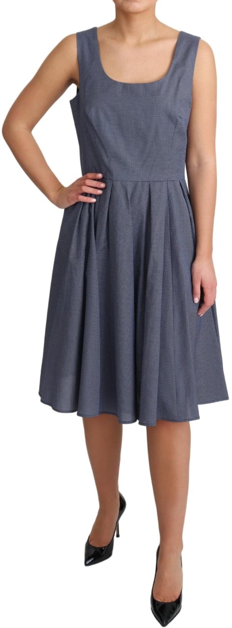 Dolce & Gabbana Blue Polka Cotton A-Line Stretch Dress Blauw