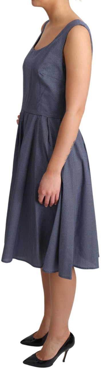 Dolce & Gabbana Blue Polka Cotton A-Line Stretch Dress Blauw