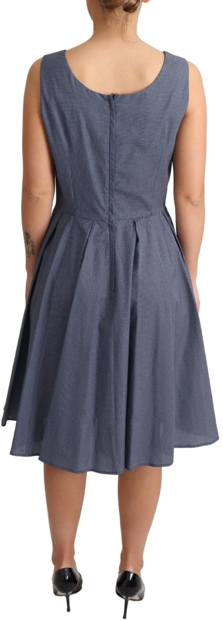 Dolce & Gabbana Blue Polka Cotton A-Line Stretch Dress Blauw