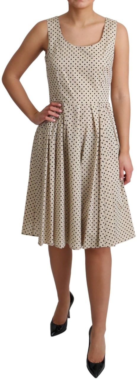 Dolce & Gabbana Beige Polka Dotted Cotton A-Line Dress Beige