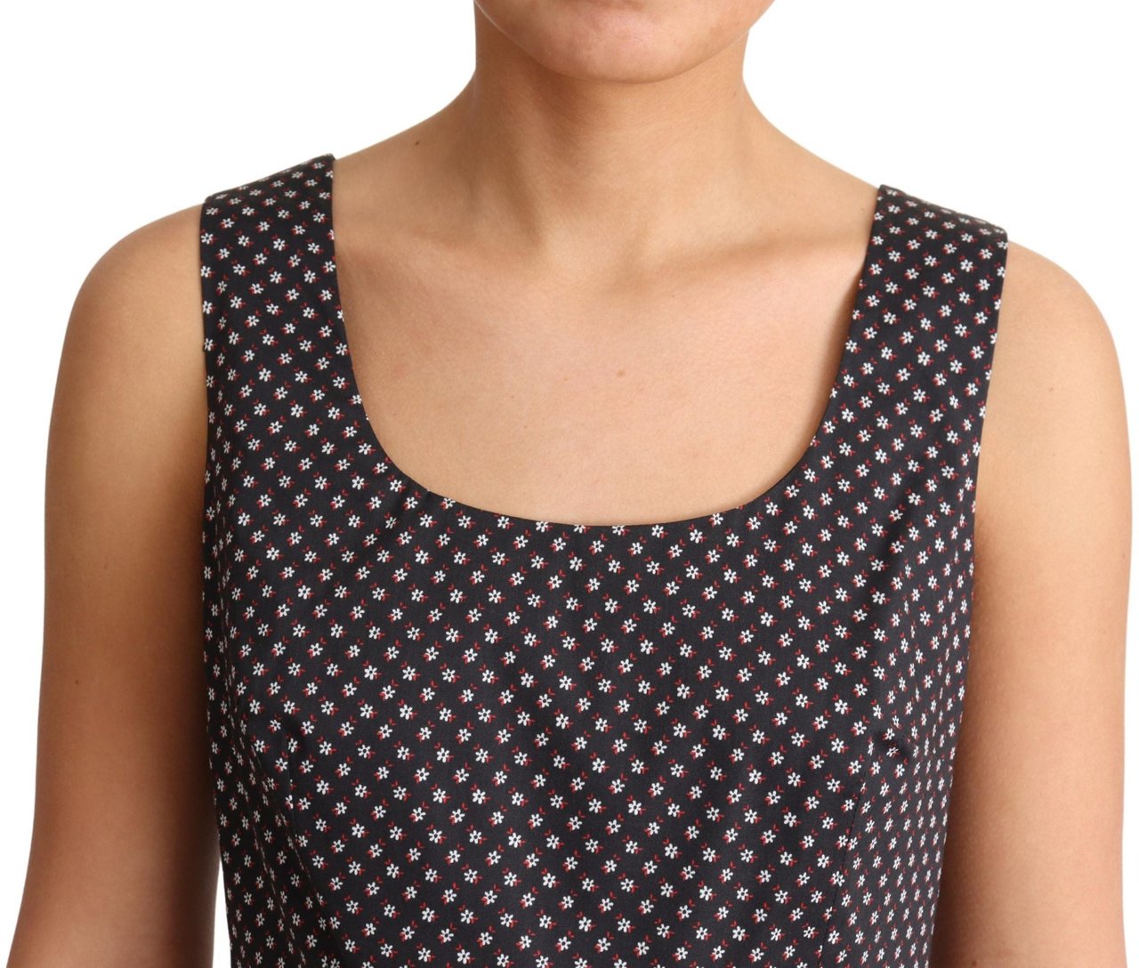 Dolce & Gabbana Black Floral Cotton A-Line Stretch Dress Zwart