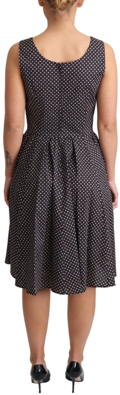 Dolce & Gabbana Black Floral Cotton A-Line Stretch Dress Zwart