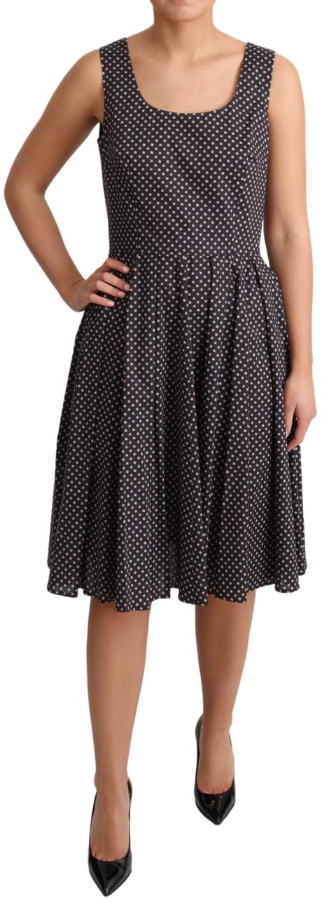 Dolce & Gabbana Black Floral Cotton A-Line Stretch Dress Zwart