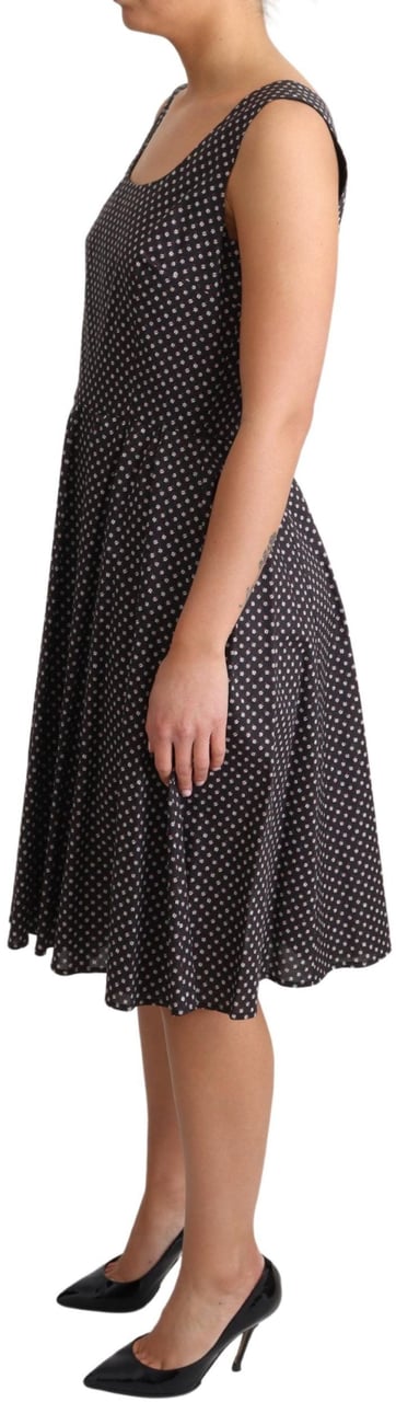 Dolce & Gabbana Black Floral Cotton A-Line Stretch Dress Zwart