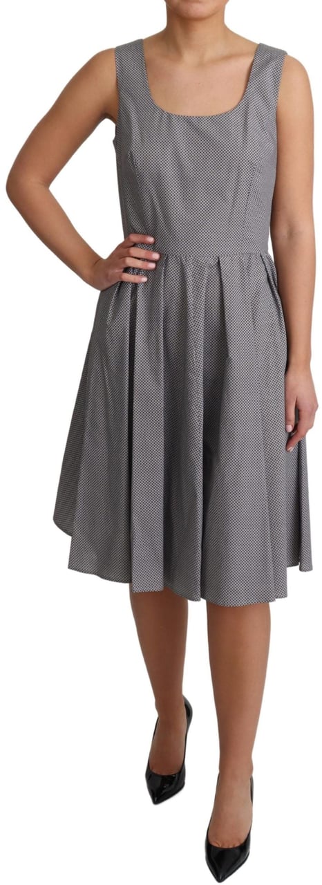Dolce & Gabbana Blue Beige Geometric Cotton A-Line Dress Blauw