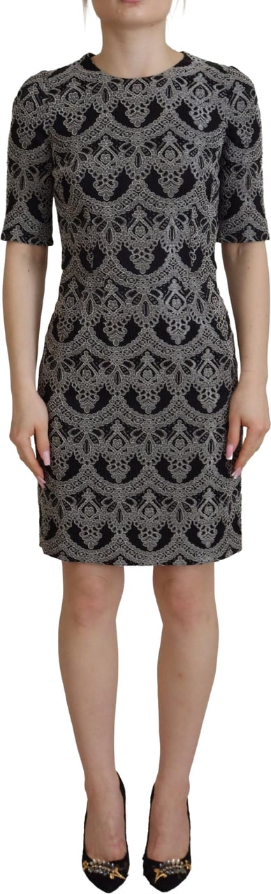 Dolce & Gabbana Black Gray Jacquard Sheath Bodycon Dress Zwart