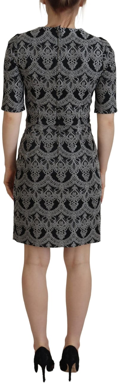 Dolce & Gabbana Black Gray Jacquard Sheath Bodycon Dress Zwart