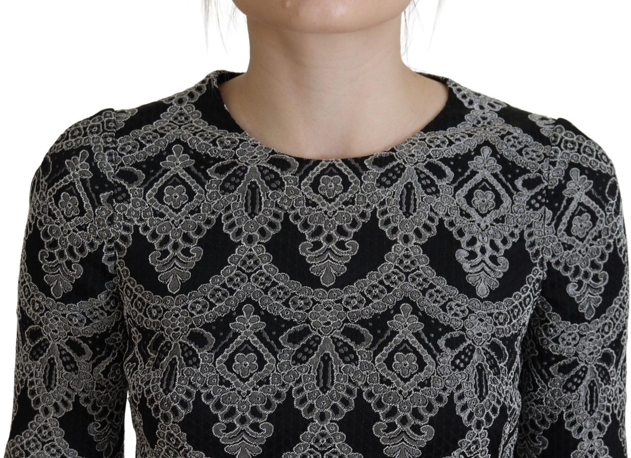 Dolce & Gabbana Black Gray Jacquard Sheath Bodycon Dress Zwart