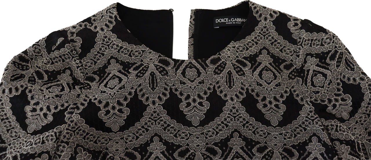 Dolce & Gabbana Black Gray Jacquard Sheath Bodycon Dress Zwart