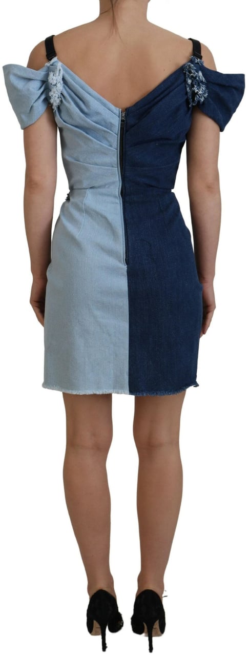 Dolce & Gabbana Two Tone Blue Patchwork Denim Mini Dress Blauw