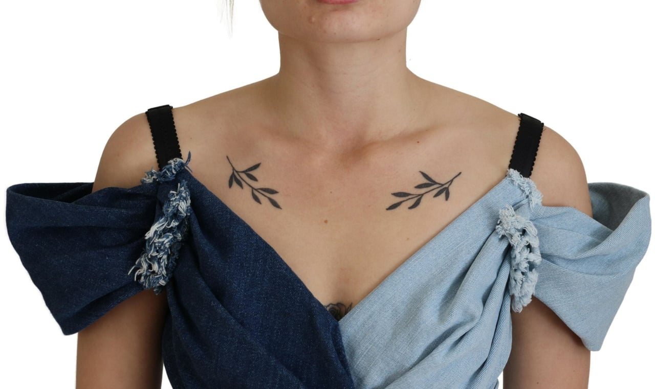 Dolce & Gabbana Two Tone Blue Patchwork Denim Mini Dress Blauw