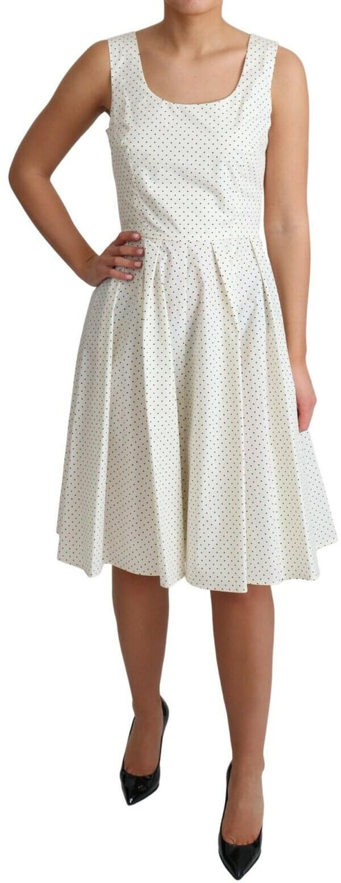 Dolce & Gabbana White Polka Dotted Cotton A-Line Dress Wit