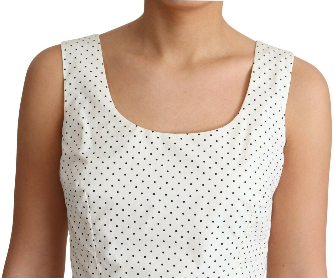 Dolce & Gabbana White Polka Dotted Cotton A-Line Dress Wit