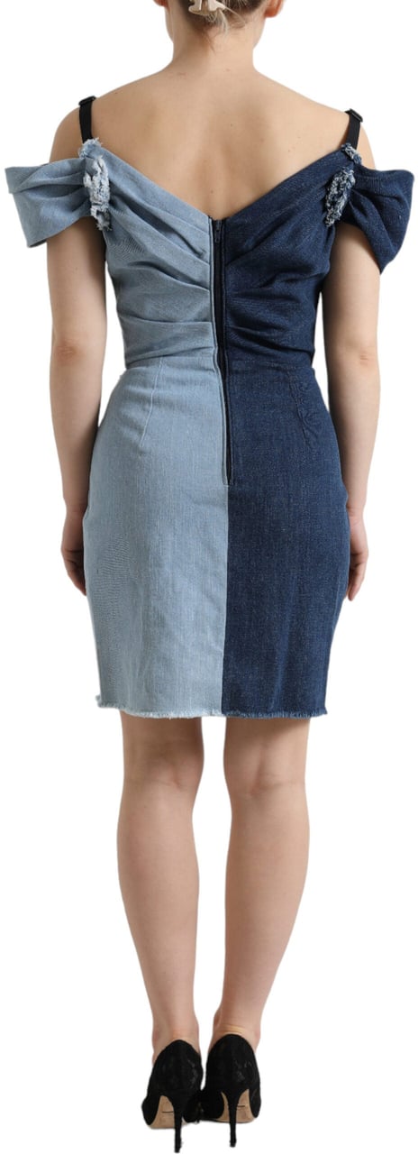 Dolce & Gabbana Blue Patchwork Two Tone Denim Mini Dress Blauw