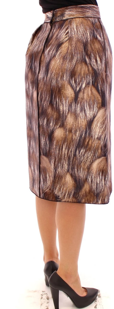 Dolce & Gabbana Brown Floral Silk Straight Full Skirt Bruin