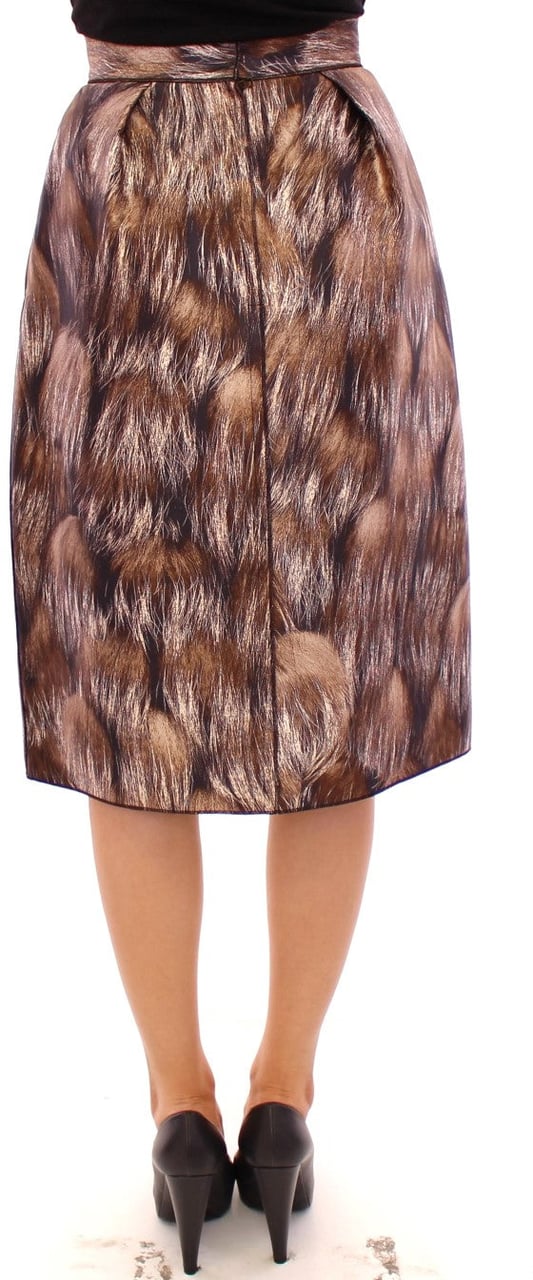 Dolce & Gabbana Brown Floral Silk Straight Full Skirt Bruin