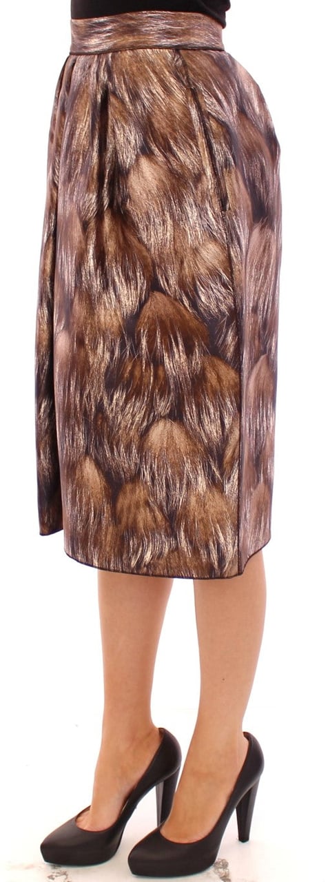 Dolce & Gabbana Brown Floral Silk Straight Full Skirt Bruin