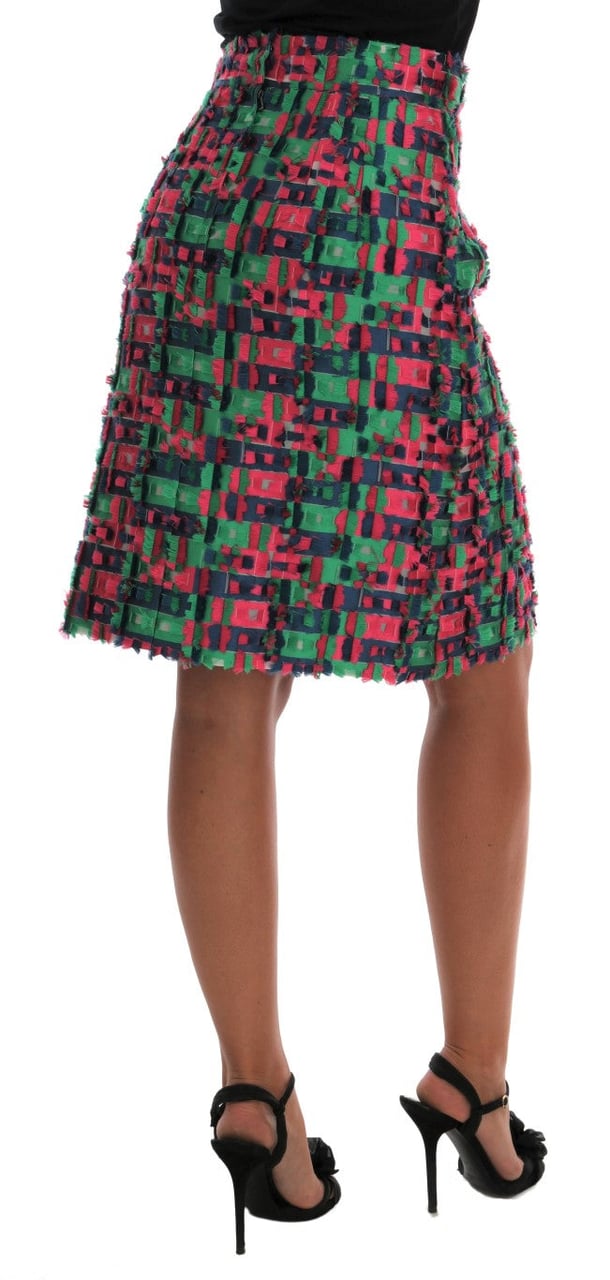 Dolce & Gabbana Pink Green Jacquard Pencil Skirt Groen