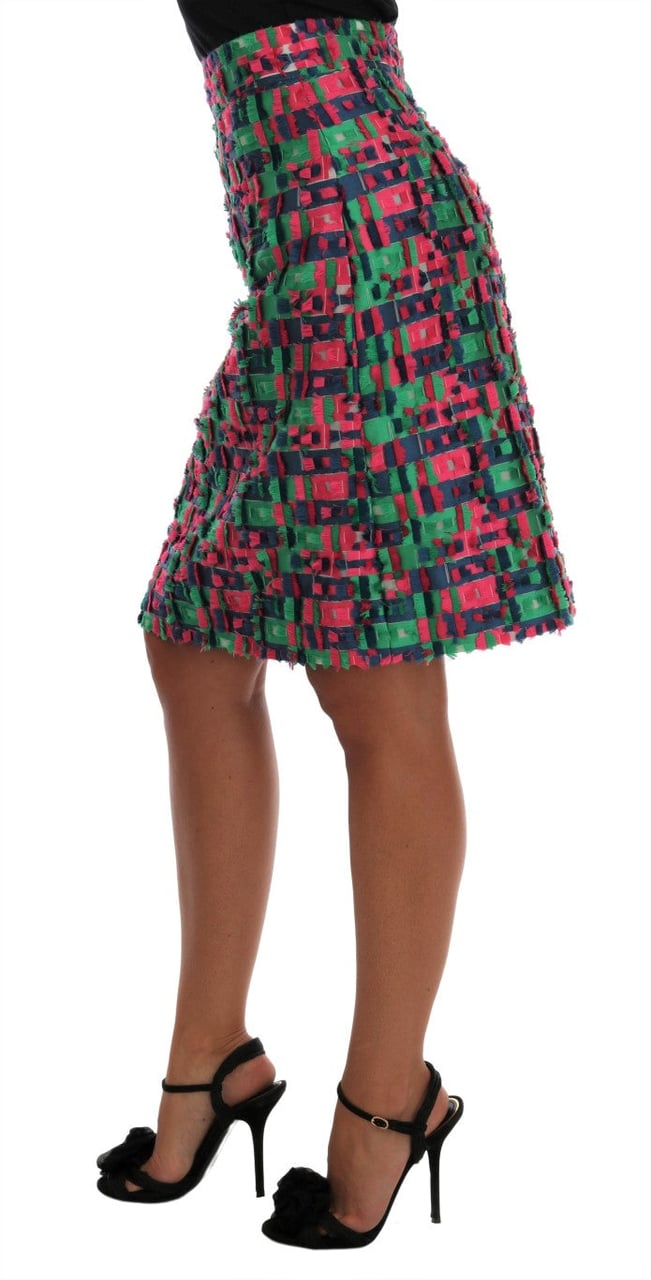 Dolce & Gabbana Pink Green Jacquard Pencil Skirt Groen