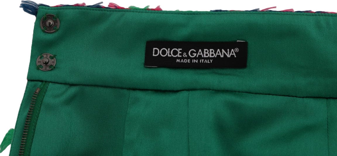 Dolce & Gabbana Pink Green Jacquard Pencil Skirt Groen