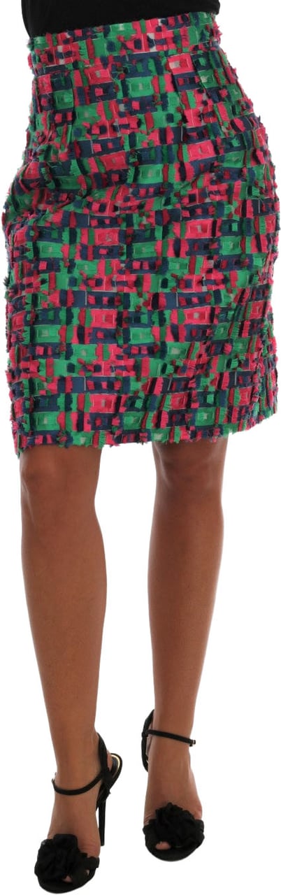 Dolce & Gabbana Pink Green Jacquard Pencil Skirt Groen