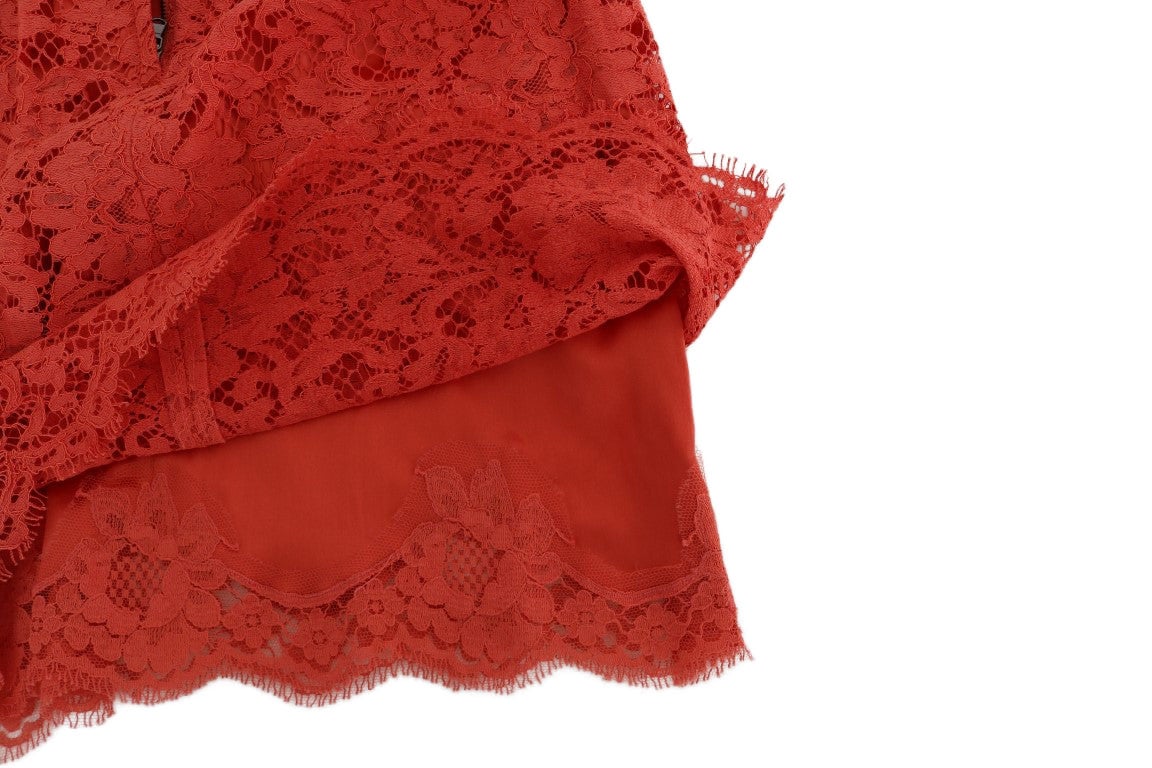 Dolce & Gabbana Orange Macramé Lace Pencil Skirt Oranje