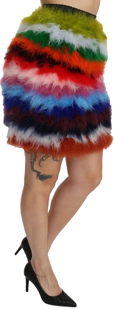 Dolce & Gabbana Red Blue High Waist Mini Feather Skirt Divers