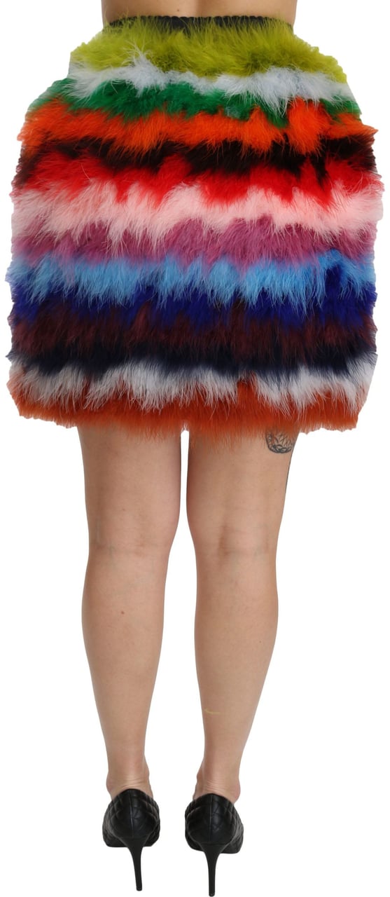 Dolce & Gabbana Red Blue High Waist Mini Feather Skirt Divers