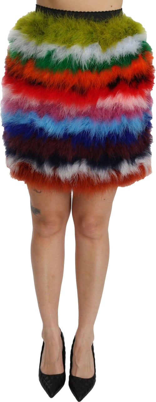 Dolce & Gabbana Red Blue High Waist Mini Feather Skirt Divers