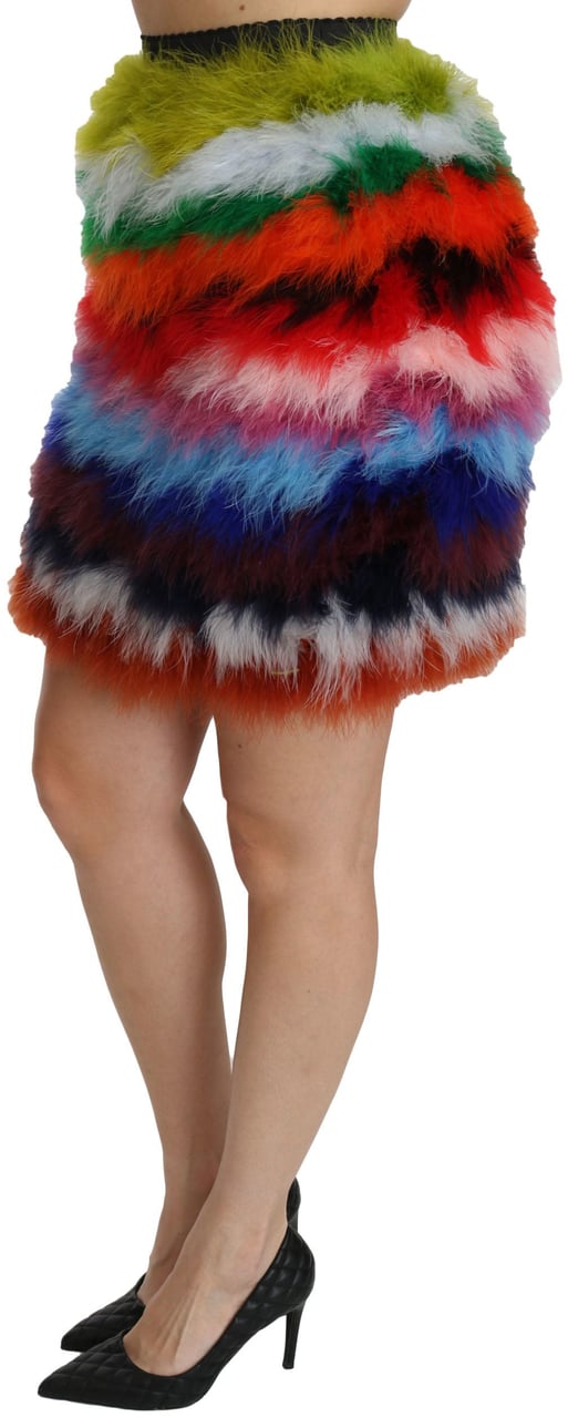 Dolce & Gabbana Red Blue High Waist Mini Feather Skirt Divers