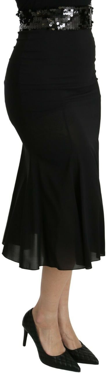 Dolce & Gabbana Black Mermaid High Waist Midi Silk Skirt Zwart