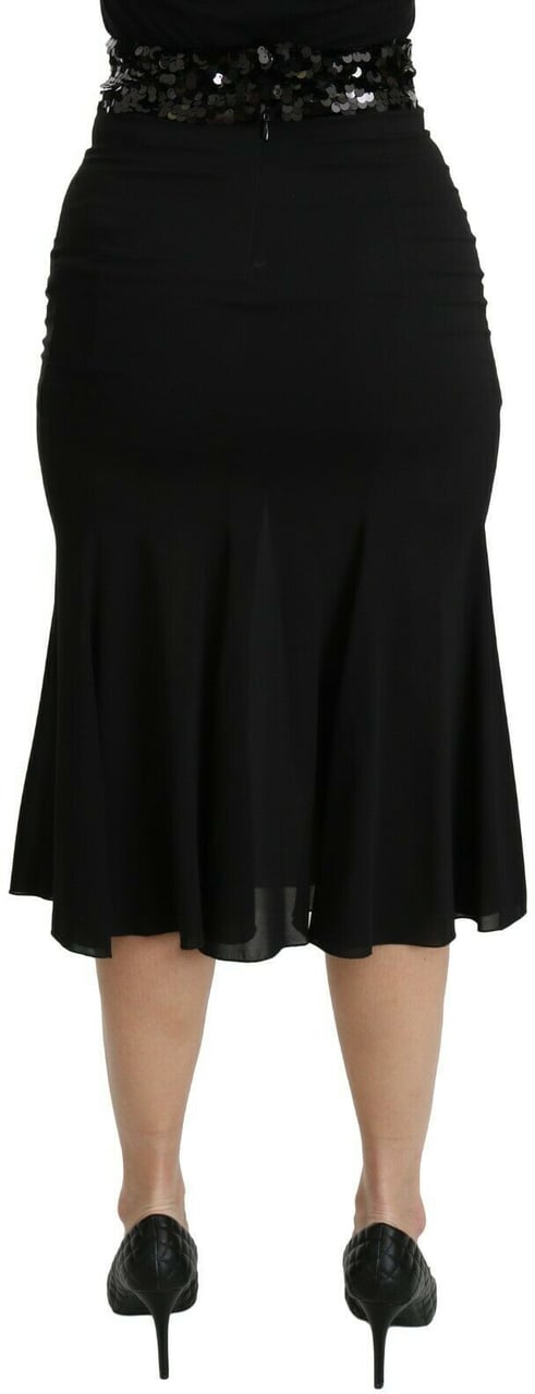 Dolce & Gabbana Black Mermaid High Waist Midi Silk Skirt Zwart